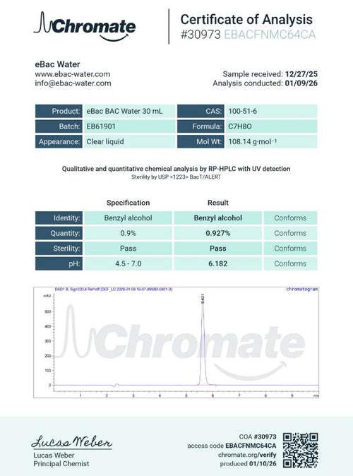 BAC Water – 30ML Multi-Dose Bottle